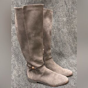 Ted Baker London Gray Suede Knee High Boots Floral Lining Size 8.5